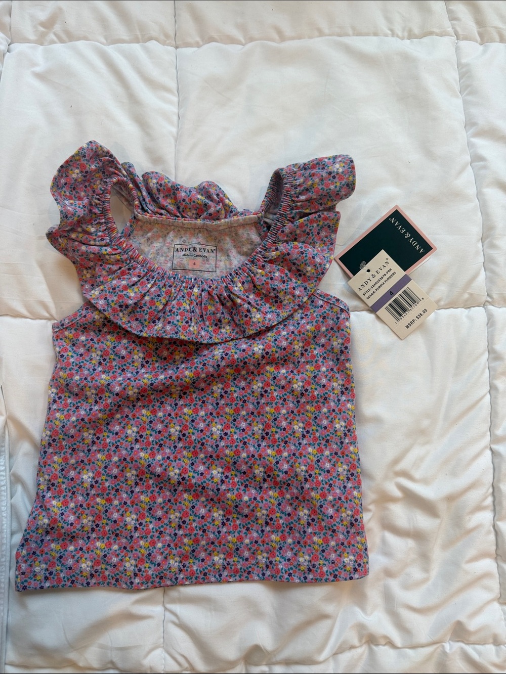 Andy & Evan Pink Floral Ruffle Tank with Multicolor Blooms size 4